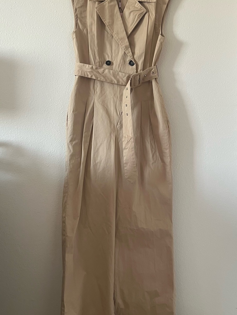 AVEC LES FILLES Belted Wide Leg Jumpsuit in Beige